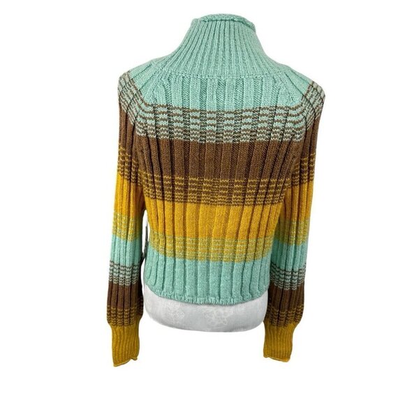 BDG Cropped Mock Neck Chunky Rib Sweater Women's S Gold Blue NWT - Picture 3 of 14